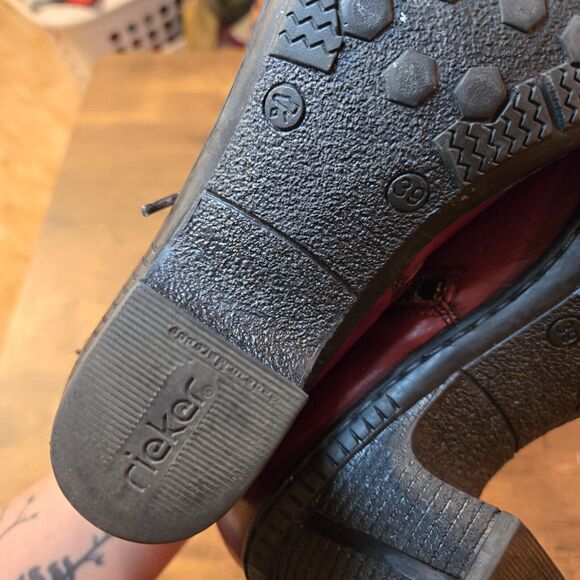 Rieker Boots Womens EU 39 Ankle Booties Heels Burgundy Leather Zipper Run Small - Picture 9 of 9